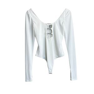 ALICE + OLIVIA bodysuit Crystal-embellished cutout Size XS White Long Sleeve New